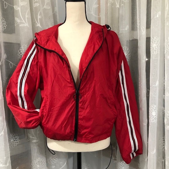 Garage  red windbreaker striped sleeves SZ L - Picture 1 of 14